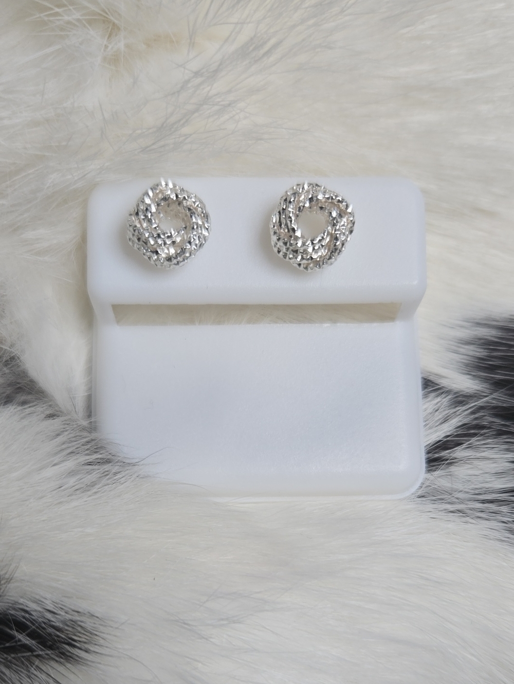 Silver Textured Knot 925 Sterling Silver Stud Earrings - Women Jewelry